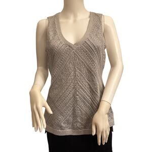 White House Black Market Taupe Knit V-Neck Sleeveless Sweater